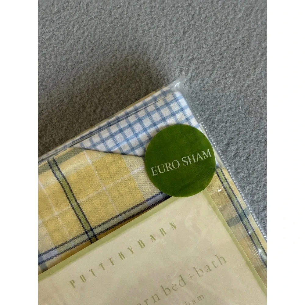 Pottery Barn Picnic Plaid Euro Sham Yellow Blue 100% Cotton Made in Portugal NEW